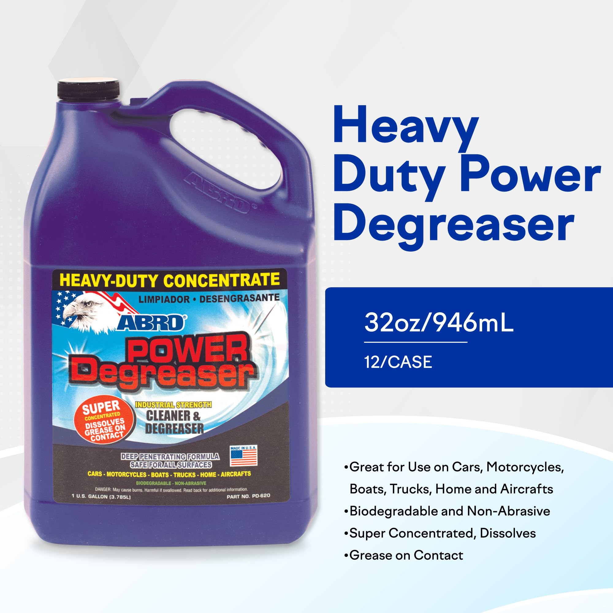 Heavy Duty ABRO Power Degreaser, High Performance Multifunctional Auto Engine Degreaser for Quick and Easy Removal of Grease, Oil, Dirt &Grime, Engine Cleaner and Degreaser, 6 Pack Case, 1 Gallon
