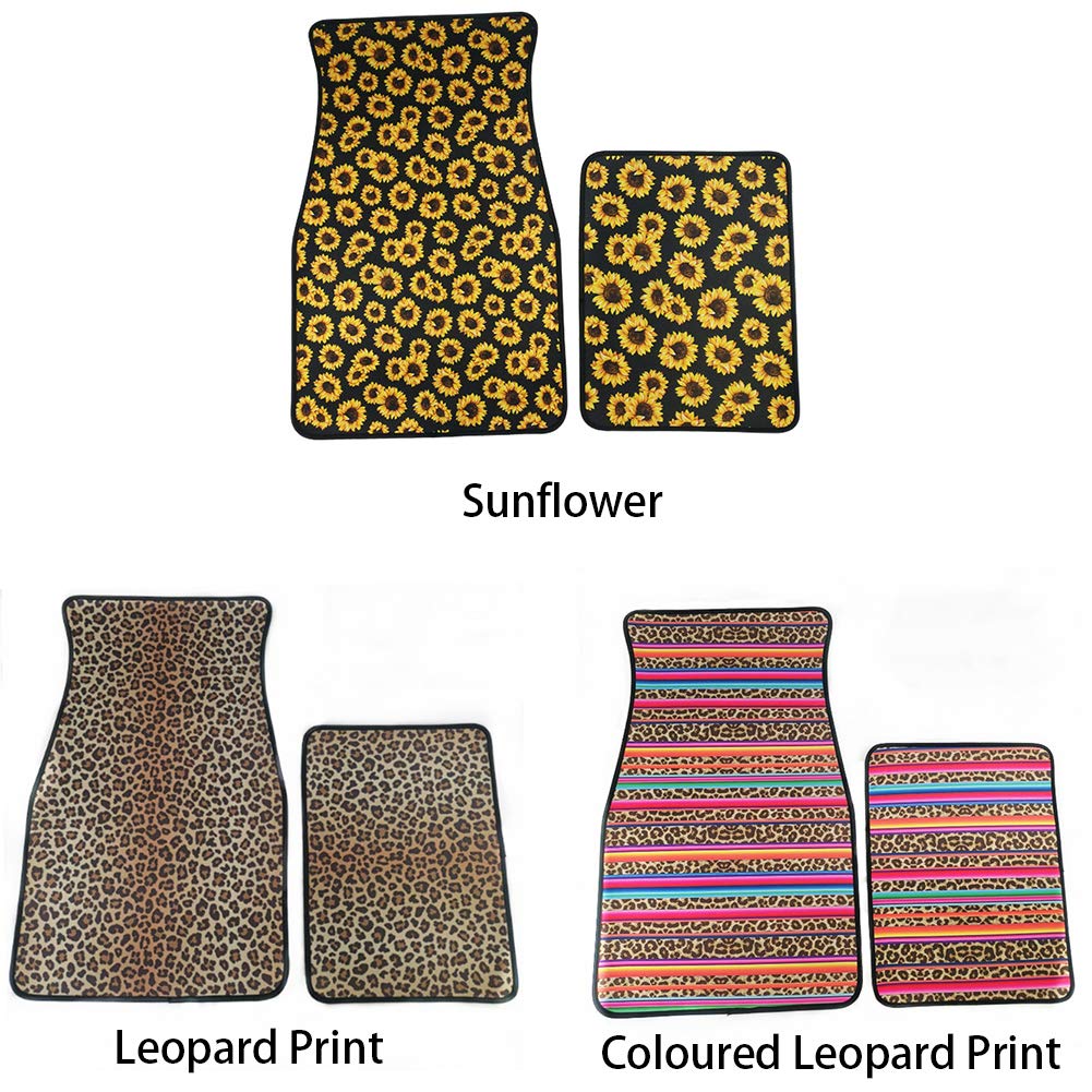HilMe Car Mats, Waterproof 2pcs non-slip Neoprene Universal Car Floor carpet with black edge Sunflower, Leopard Print