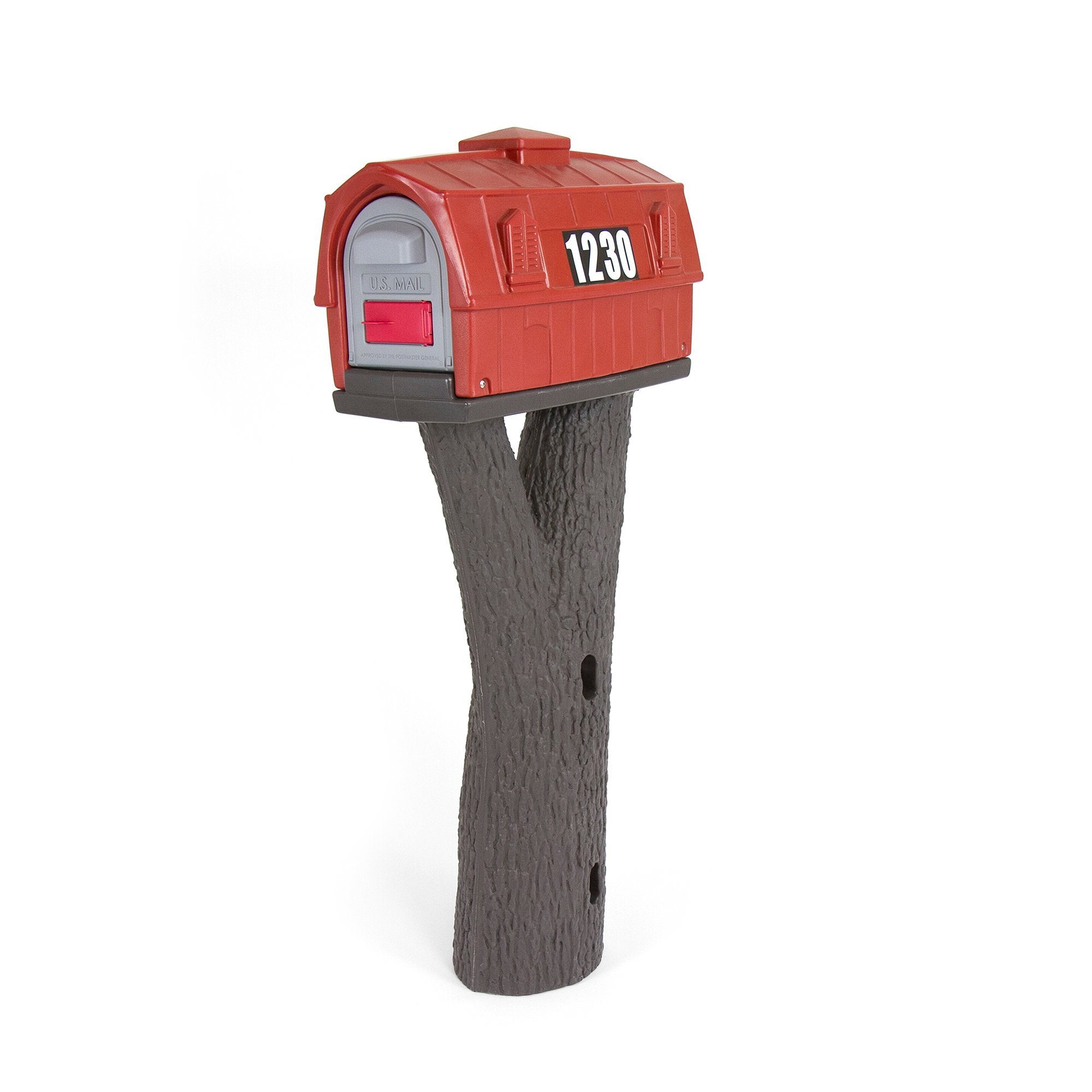 Plastic Rustic Red Barn Mailbox & Post Mount Combo Kit with 2 Access Doors Simplay3