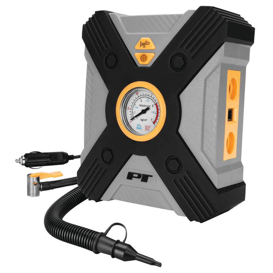 Vortex Performance Tool W7903 12V Raft & Tire Inflator, Lever-Locking Air Chuck, Long Power Cord, Three Nozzles, Gray