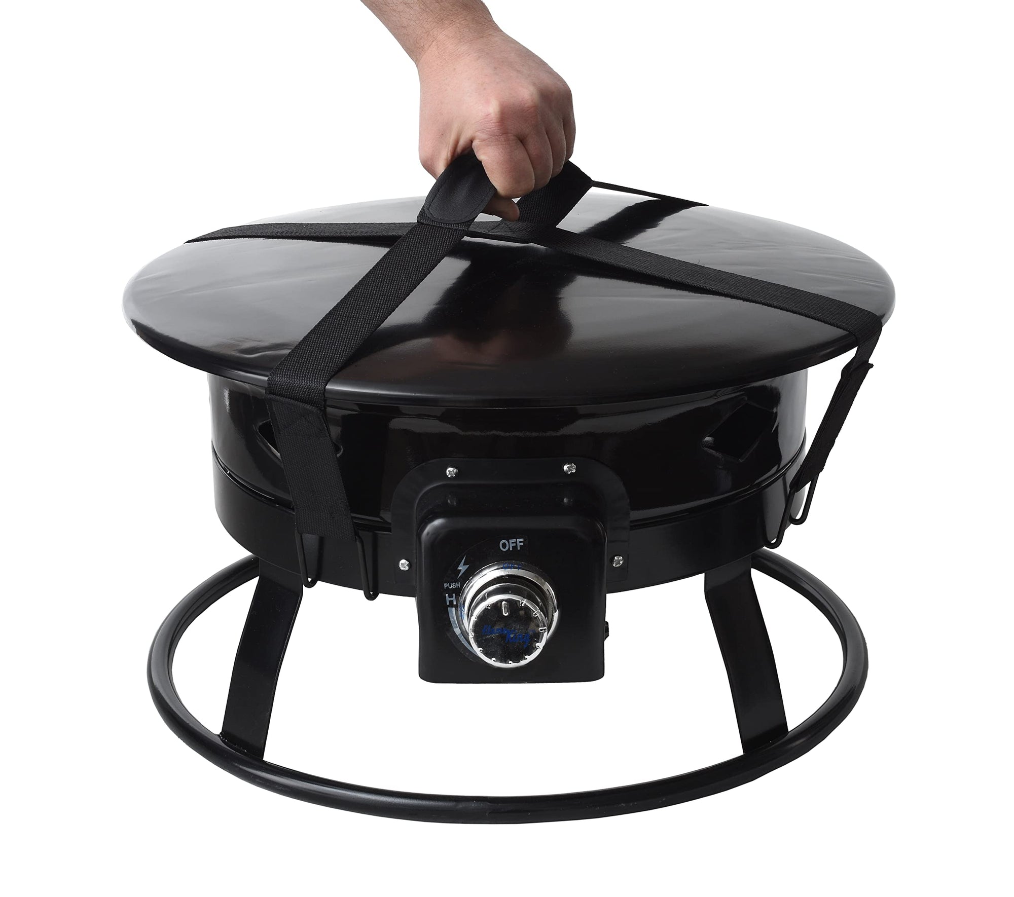 Flame King Portable Outdoor Propane Gas Fire Pit Bowl with Self Igniter, Cover, and Carry Straps for RV, Camping, Backyard