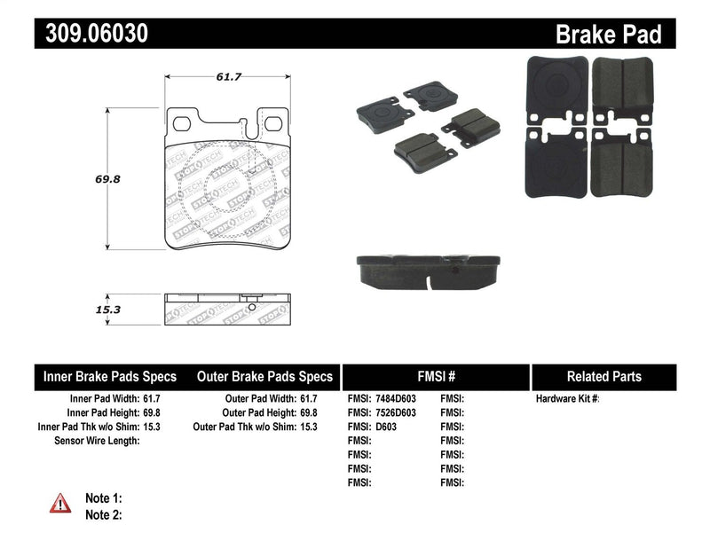 Sport Brake Pads StopTech 309.06030 with Shims