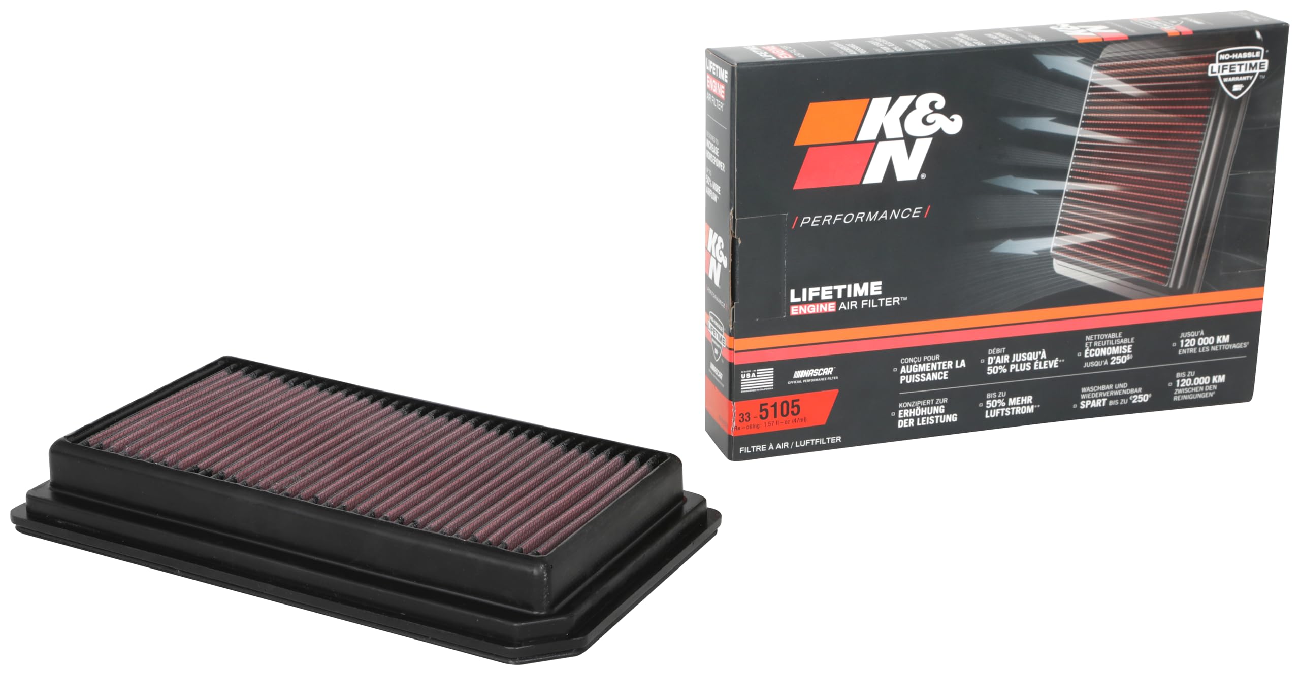K&N Original High-Flow Lifetime Engine Air Filter: Increase Power: Premium, Washable: Compatible with 2020-2025 Cadillac: CT4, CT5, 33-5105
