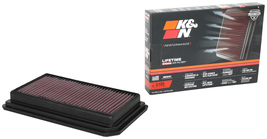 K&N Original High-Flow Lifetime Engine Air Filter: Increase Power: Premium, Washable: Compatible with 2020-2025 Cadillac: CT4, CT5, 33-5105