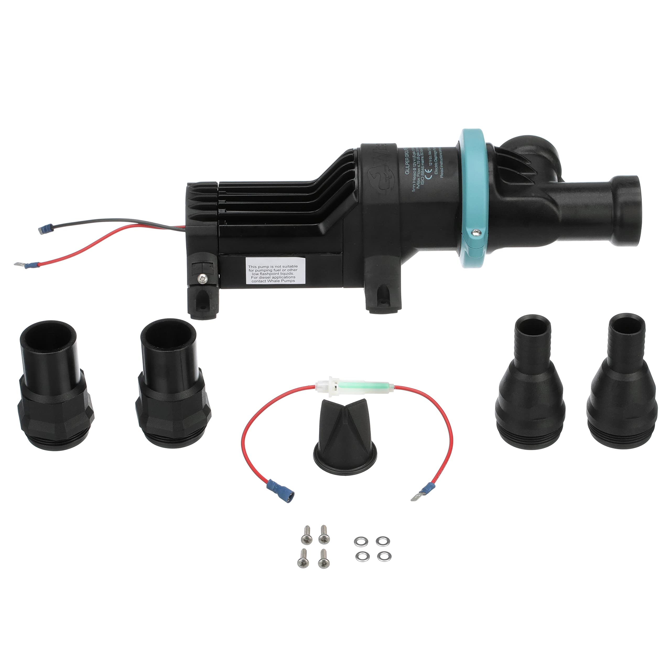Whale BP4772 Mk 3 Gulper Grouper Fishbox Discharge Pump, Evacuation Pump for Fishbox, Livewell or Baitwell, 12V DC, 10 Amps, 1 Inch/1 ½ Inch Hose Connections, 4.22 GPM Flow Rate, Black/Blue, 12-volt