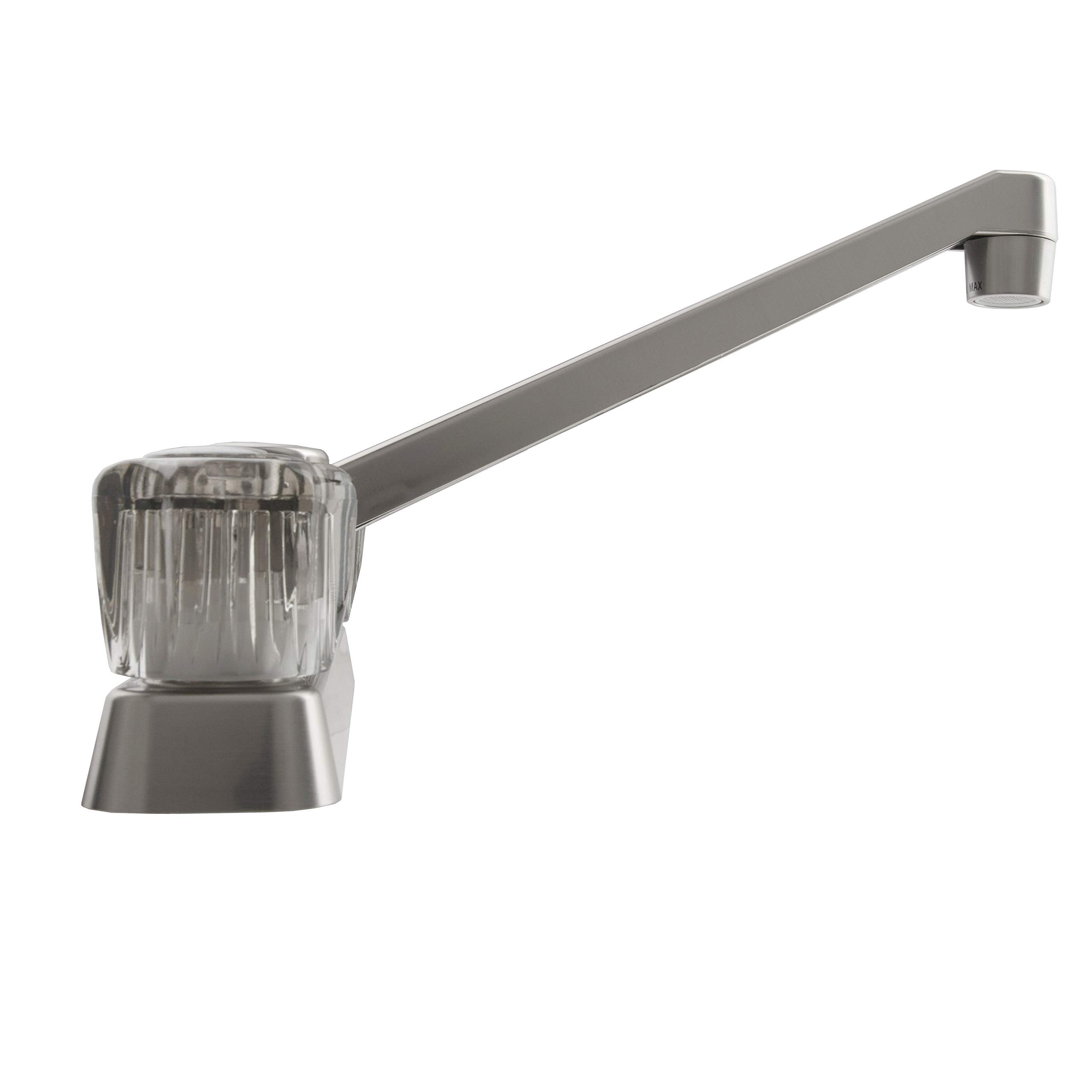 Dura Faucet RV Kitchen Sink Faucet DF-PK600S-SN with Smoked Acrylic Knobs (Brushed Satin Nickel)