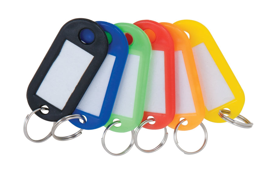 Color-Coded Performance Tool Keychain Tags with Label Inserts and Split Keyring - Pack of 12 for Easy Identification of Keys in Six Colors
