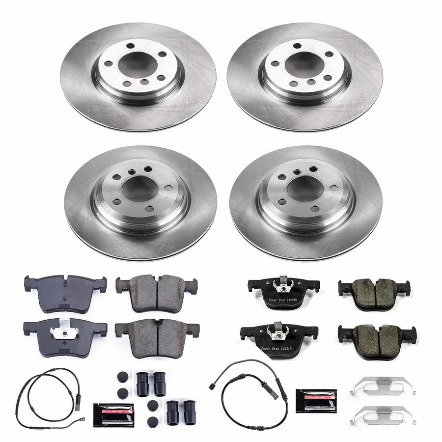 Power Stop KOE7936 Front and Rear Autospecialty Replacement Brake Kit-OE Brake Rotors & Ceramic Brake Pads and 1 Front & 1 Rear Sensor Wires