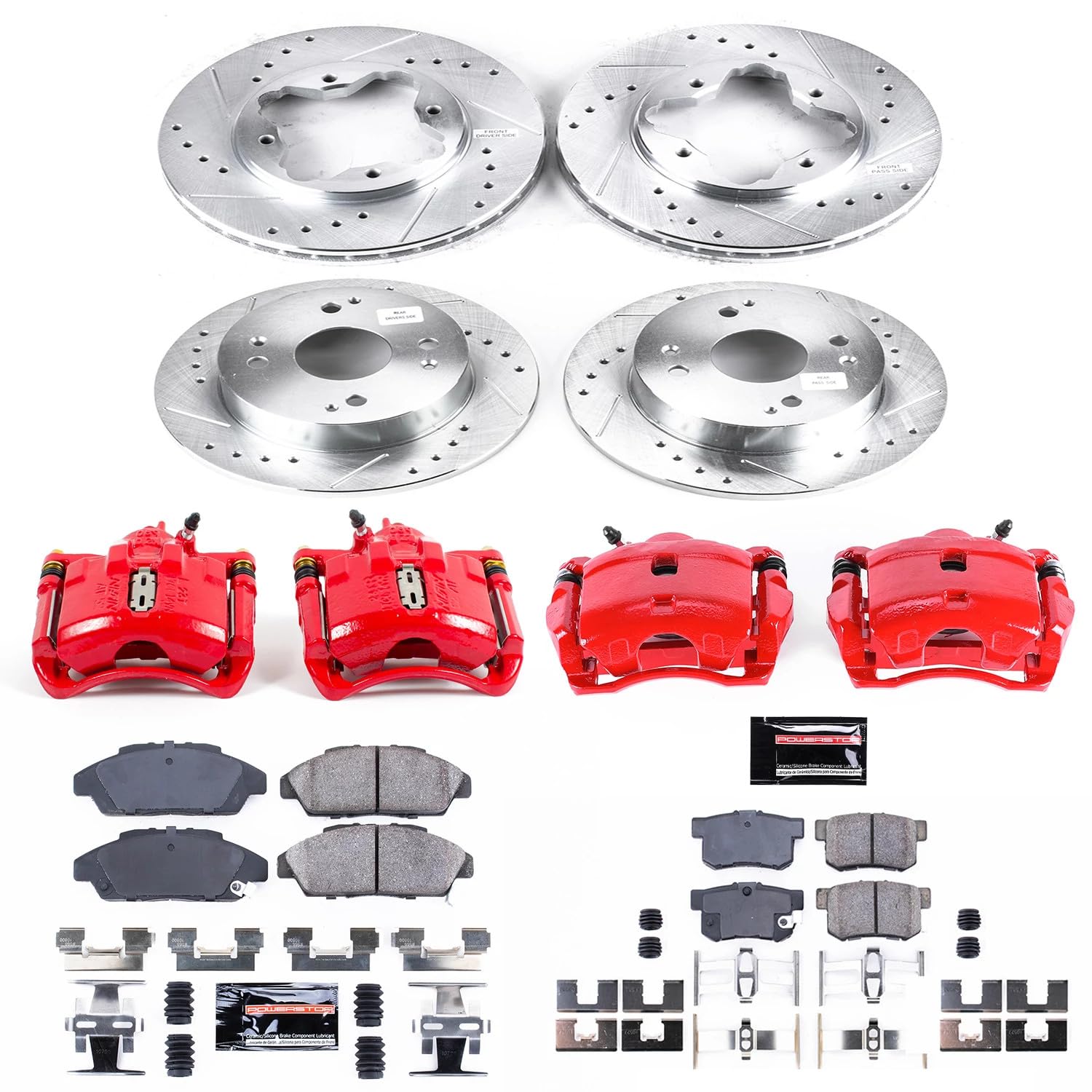 Power Stop Z23 Evolution Sport Brake Upgrade Kit Front and Rear with Powder Coated Calipers For Honda Accord 1991-1993 [Model Specific]