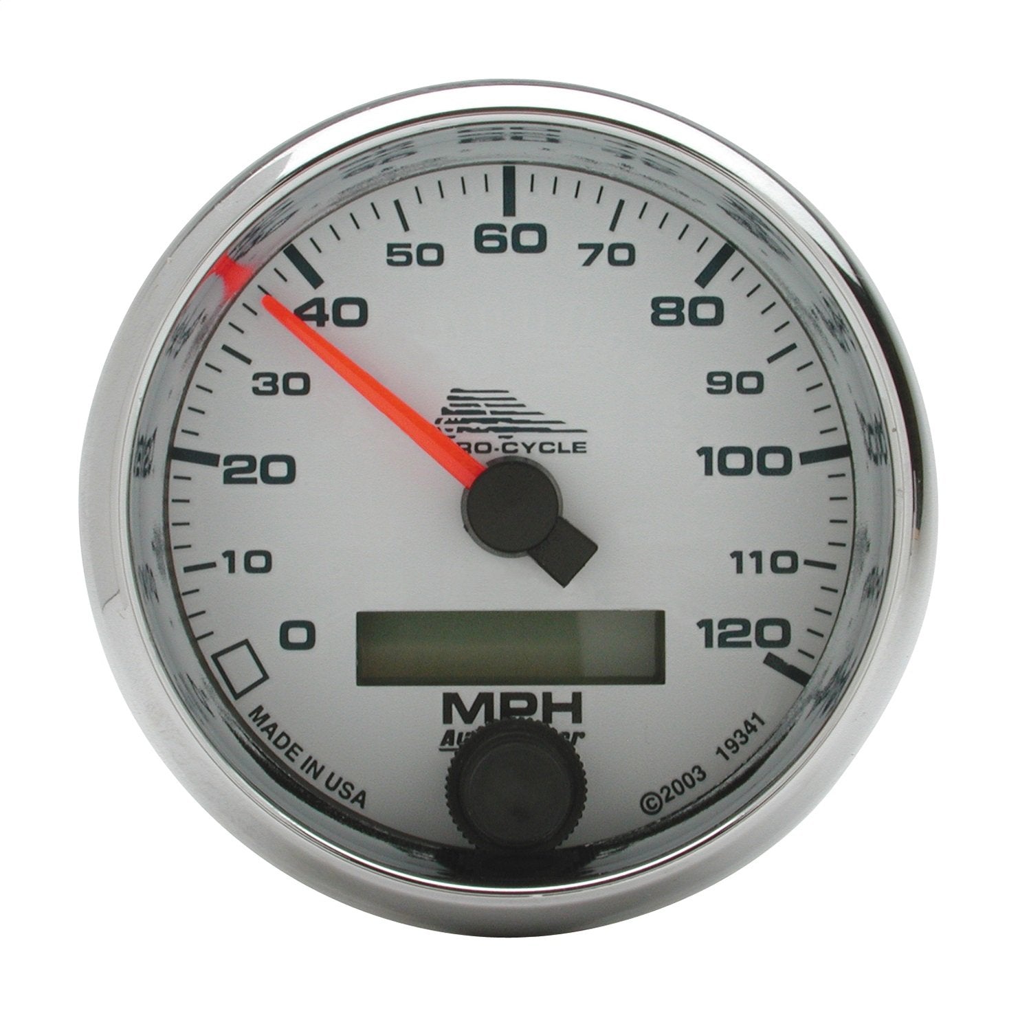 Speedo AutoMeter Gauge, 2 5/8", 120 Mph, Elec, White, Pro-Cycle (19341)