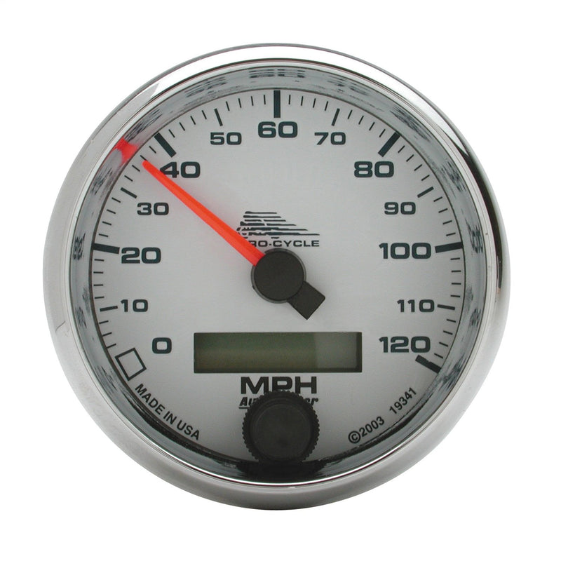 Speedo AutoMeter Gauge, 2 5/8", 120 Mph, Elec, White, Pro-Cycle (19341)