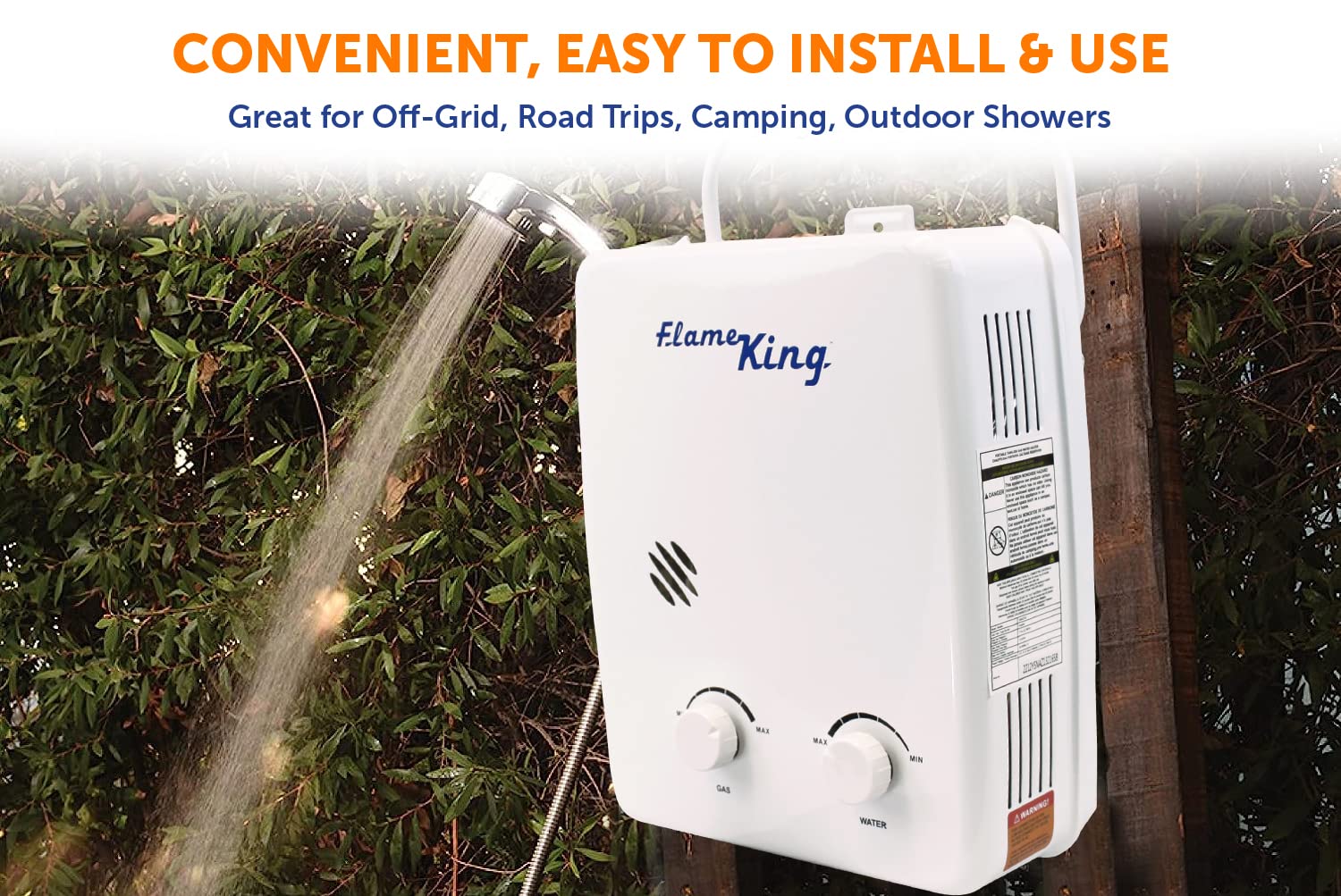Flame King Portable Tankless Water Heater YSNAZ132 Propane Gas 5L 1.32GPM at 34,000 BTU, Outdoor Instant Hot Water Shower for RV, Camping, Farm, Cabins