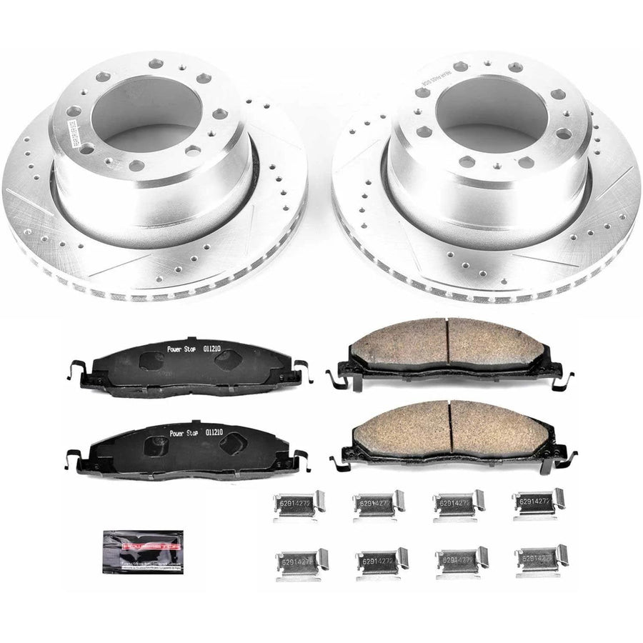 Power Stop K7131 Rear Brake Pads Z23 Carbon Fiber with Drilled & Slotted Brake Rotors Kit For Ram 3500 2013-2018 [Model Specific]