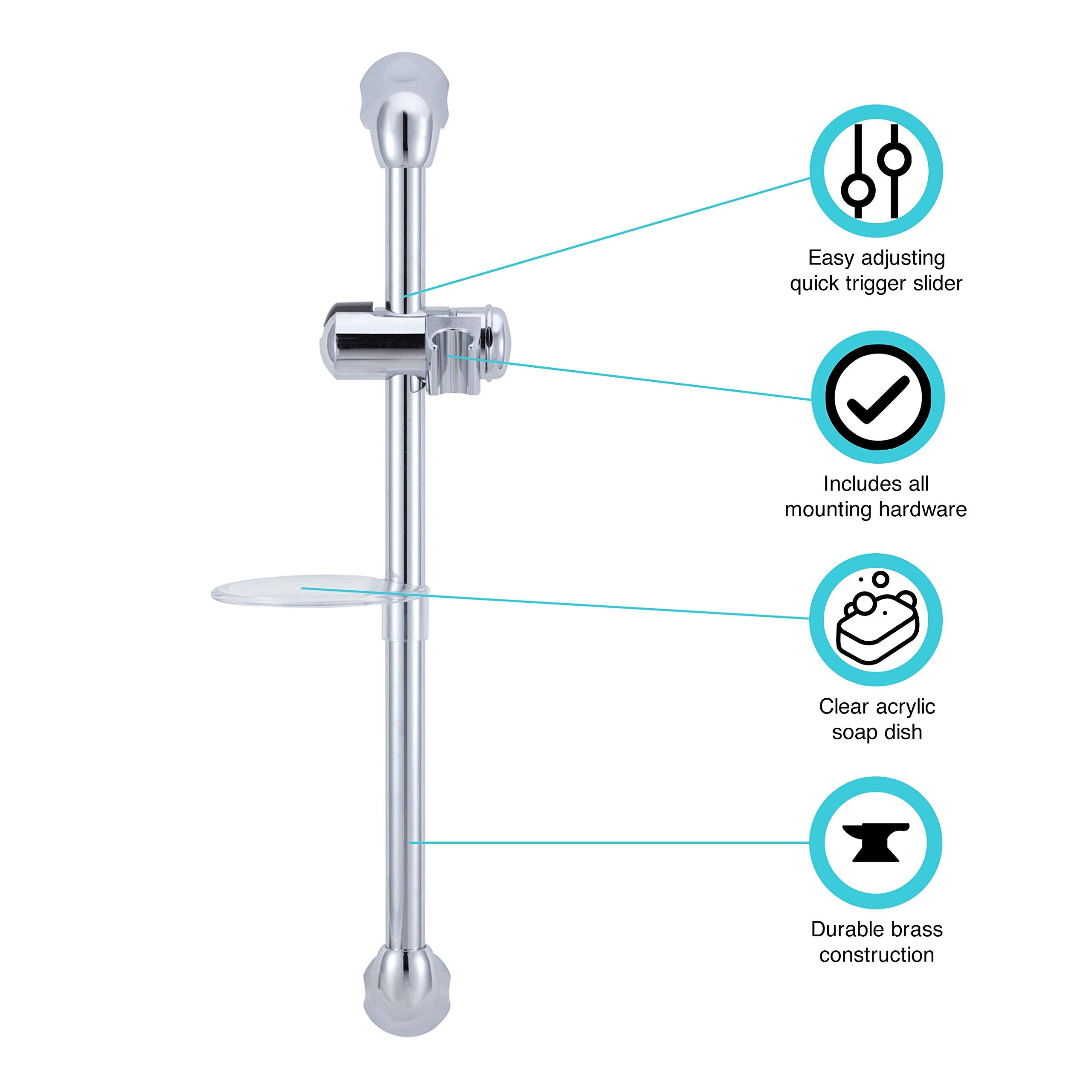 Dura Faucet RV Adjustable Handheld Showerhead DF-SA300CL-CP Shower Slide Bar (Chrome)
