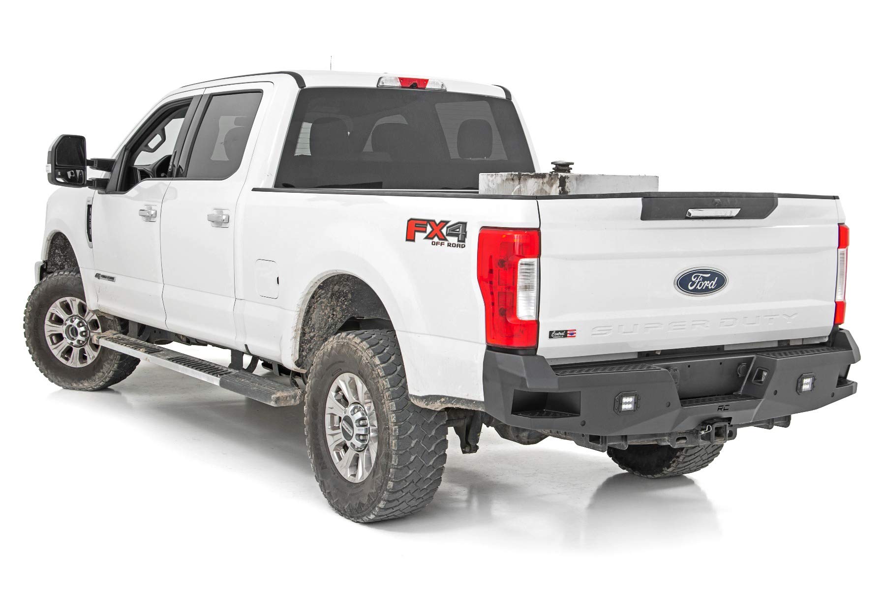 Heavy Duty Rough Country Rear LED Bumper for Ford F-250/F-350 SuperDuty (2017-2022) - Integrated Steps, Flush Mount LED Lights