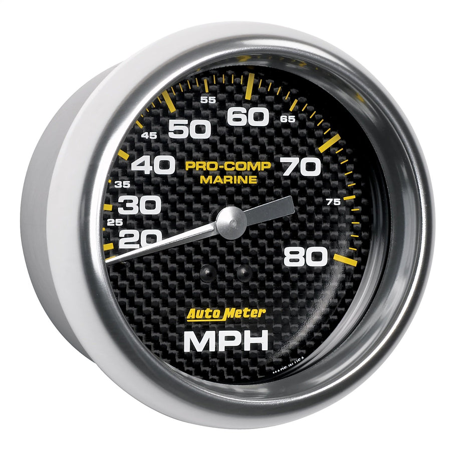 Speedometer AutoMeter Gauge, 3 3/8", 80Mph, Mechanical, Marine Carbon Fiber (200753-40)