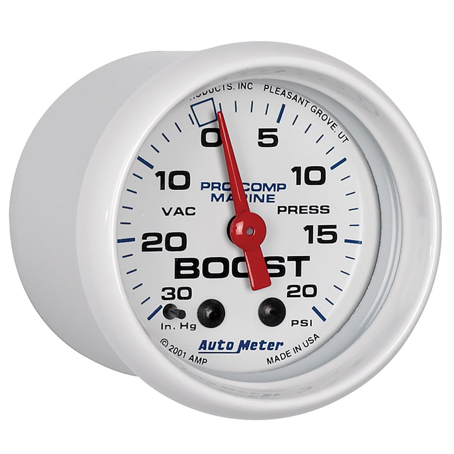 Vac/Boost AutoMeter Gauge, 2 1/16", 30Inhg-20Psi, Mechanical, Marine White (200774),Multi