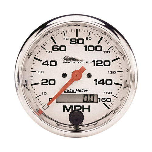 Speedo AutoMeter Gauge, 3 3/4", 160 Mph, Elec, White, Pro-Cycle (19355)