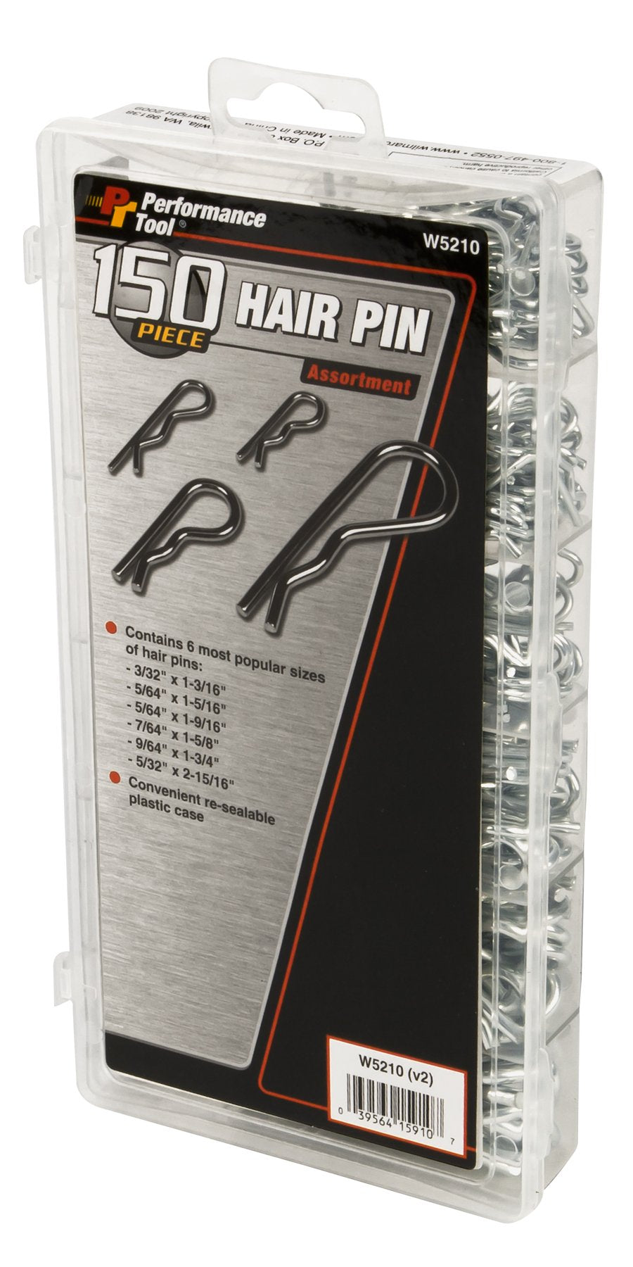 Hair Pin Assortment Kit Performance Tool W5210, 150 Piece | Zinc Plated Steel Clips | For Use on Hitch Pin Lock System