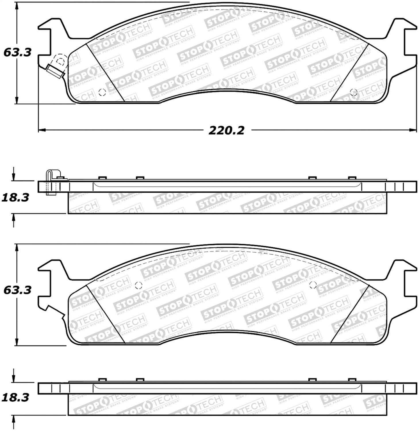 Front StopTech 308.09650 Brake Pads with Shims and Hardware Street