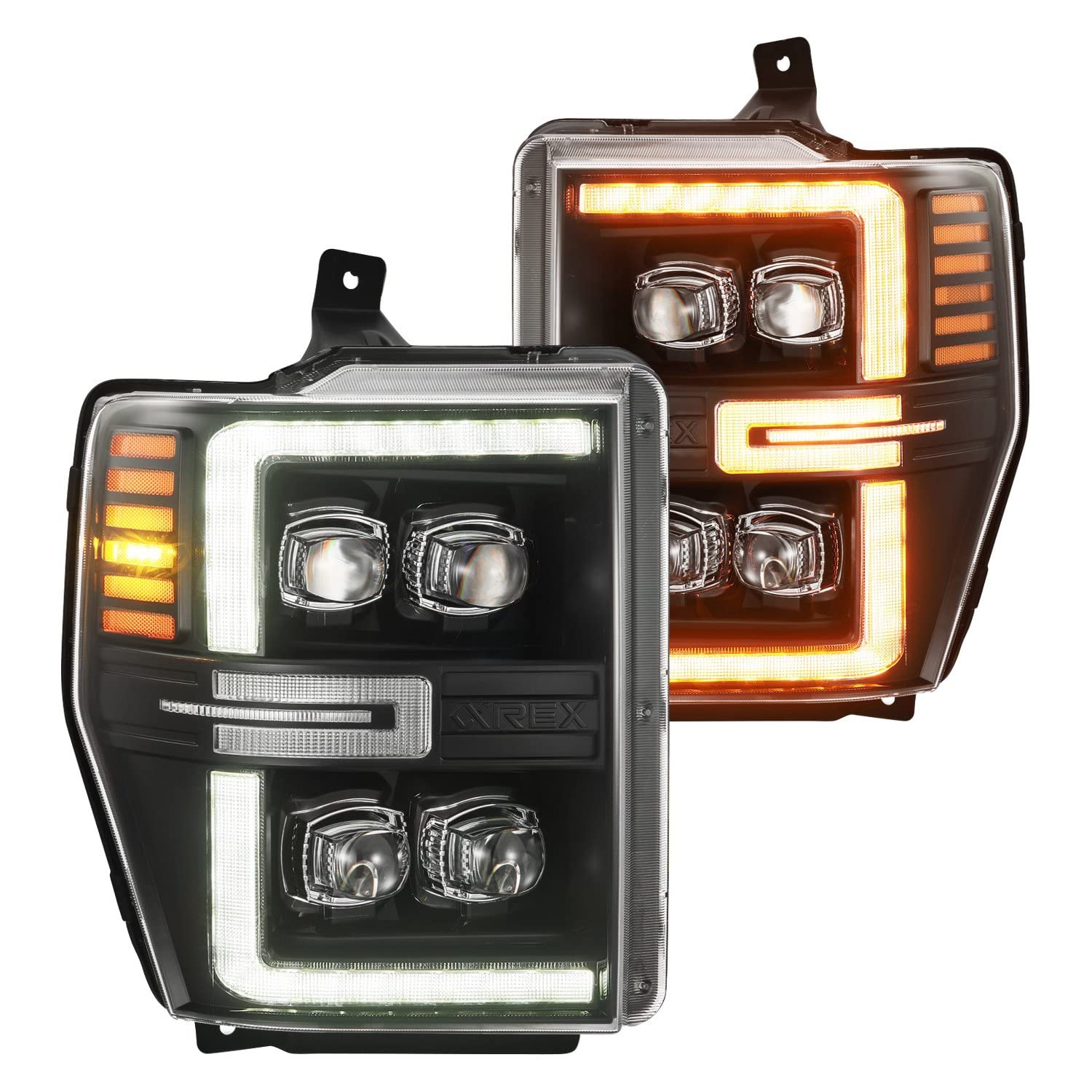 NOVA-Series AlphaRex LED Projector Headlights Black w/Activ Light/Seq Signal 08-10 Ford F250-550