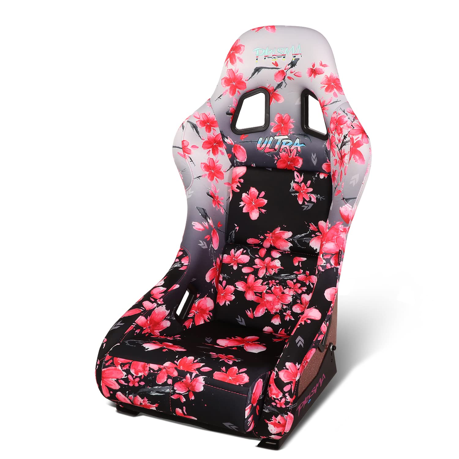 NRG Innovations Prisma FRP-303-SAKURA Fixed Back Bucket Racing Seat with Bottom Mount Bracket,Ombre Sakura Print/Pink Sparkled Paint Back