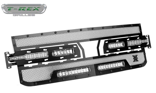 T-Rex Grilles Stealth Torch Grille 2019-2022 Silverado 1500, Black, 1 Pc, Replacement, Black Studs with (2) 6 Inch and (2) 10 Inch LEDs, Does Not Fit Vehicles with Camera - PN #6311261-BR