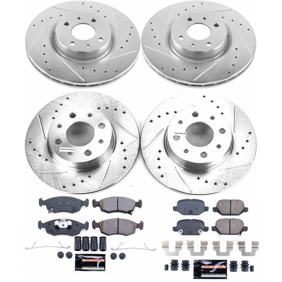 Power Stop K7245 Z23 Carbon Fiber Brake Pads Front and Rear with Drilled & Slotted Brake Rotors Kit For Fiat 500 2013-2019 [Model Specific]