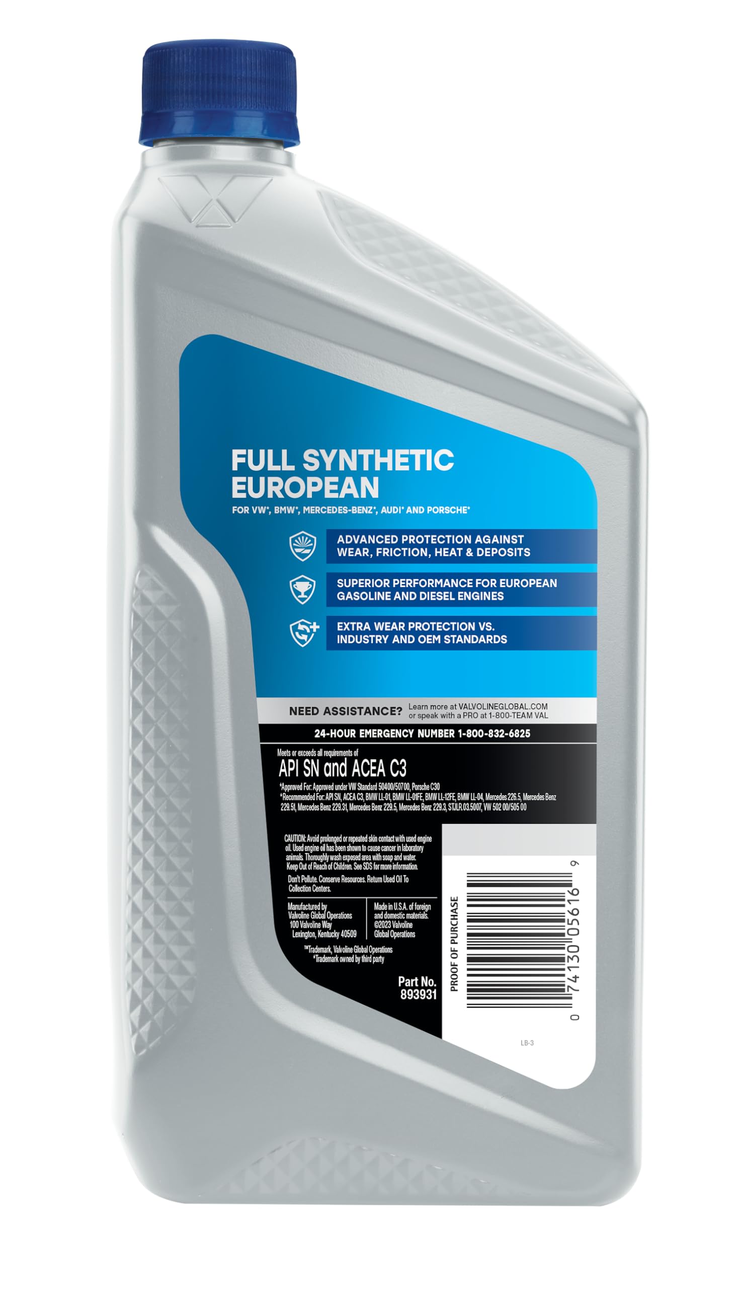 European Vehicle Valvoline Full Synthetic SAE 0W-30 Motor Oil 1 Quart