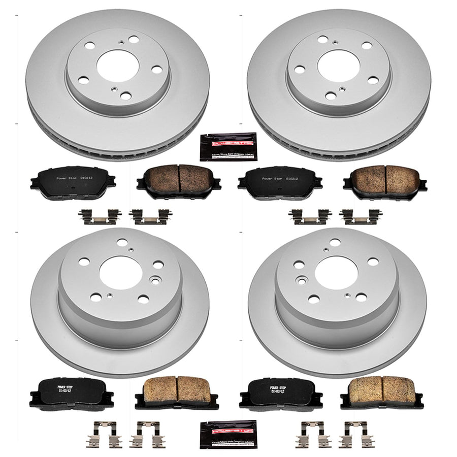 Power Stop Coated Brake Rotor & CRK1066 Ceramic Brake Pads - Front & Rear For Toyota Camry 2002-2006 [Vehicle Specific]