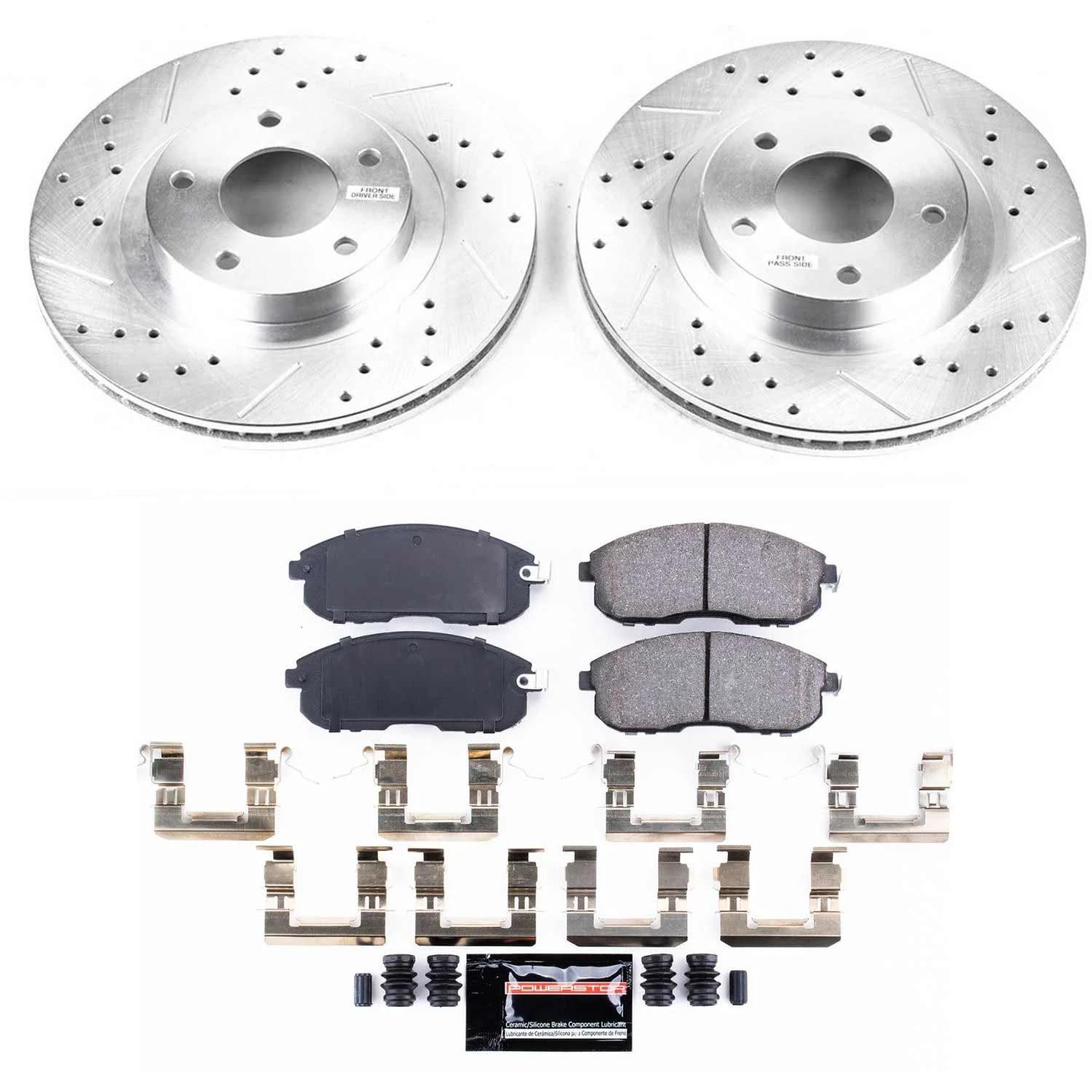 Z23 Power Stop K2282 Brake Pads with Drilled & Slotted Brake Rotors Kit For INFINITI I35 2002-2004, Nissan Altima 2002-2006, Nissan Maxima 2002-2003 [Model Specific]
