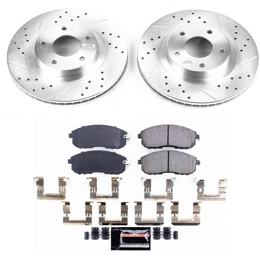 Z23 Power Stop K2282 Brake Pads with Drilled & Slotted Brake Rotors Kit For INFINITI I35 2002-2004, Nissan Altima 2002-2006, Nissan Maxima 2002-2003 [Model Specific]