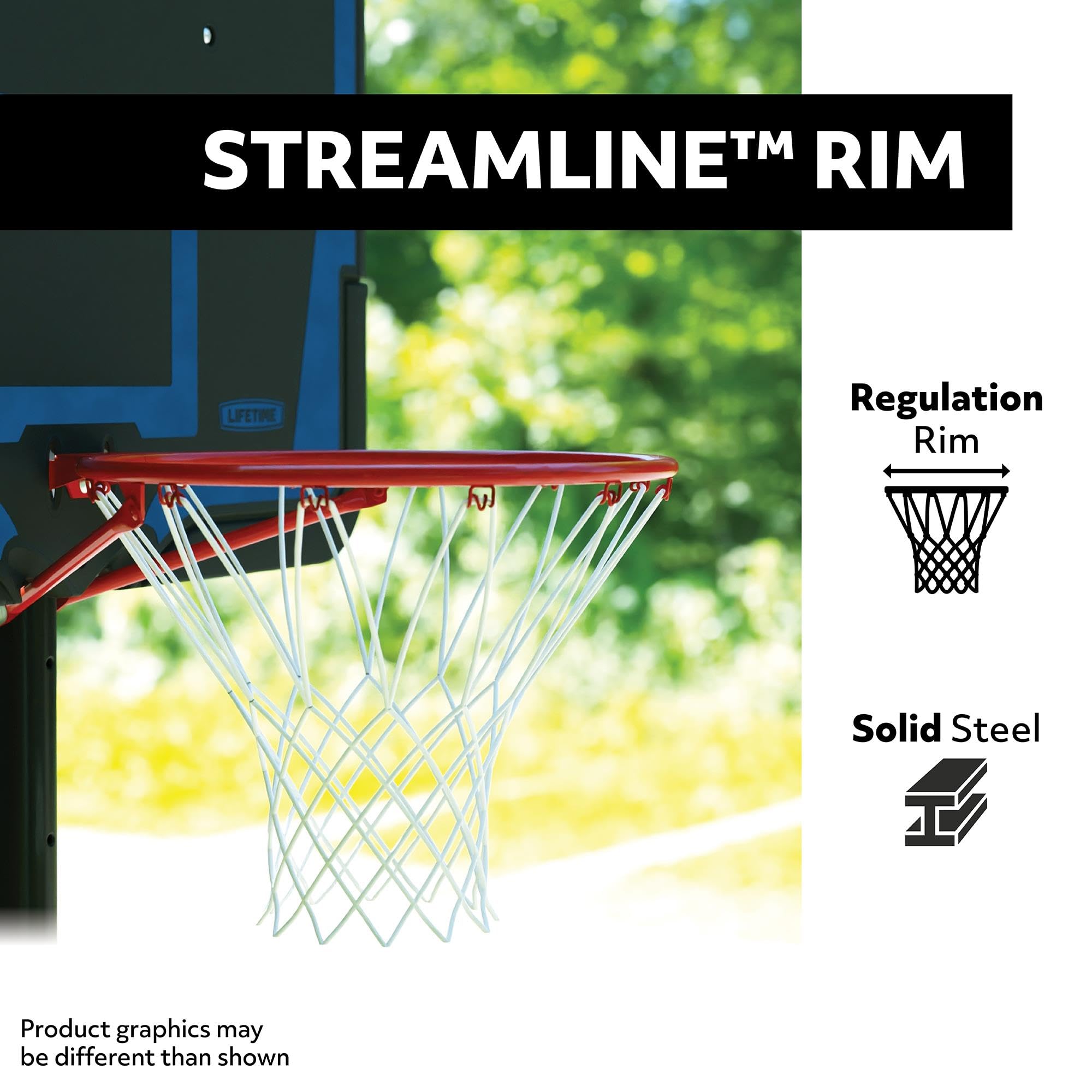 1268 Lifetime Streamline Impact Portable Basketball System, 44 Inch Backboard, Black