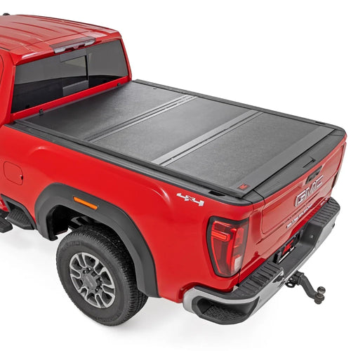Low-Profile Rough Country Hard Tri-Fold Tonneau Cover for Chevy Silverado & GMC Sierra 2500HD & 3500HD (2020–2025) - Aluminum Truck Bed Cover, Fits 6'9" Bed w/Rail Caps