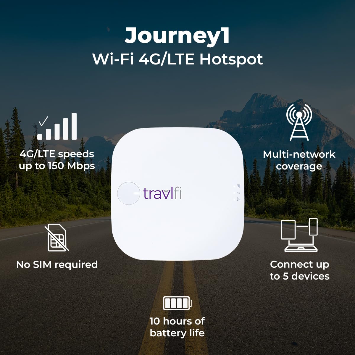 Journey1 LTE TravlFi RV WiFi Hotspot | RV Internet with Multiple Networks, Pay As You Go and No Contracts | Portable Internet for Travel, Motorhomes and Campers