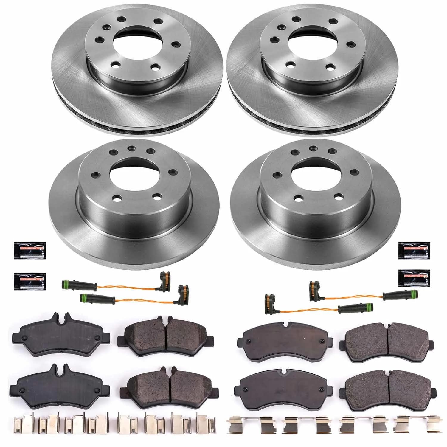 Power Stop KOE8342 Front and Rear Replacement Brake Kit-OE Brake Rotors & Ceramic Brake Pads and 2 Front & 2 Rear Sensor Wires