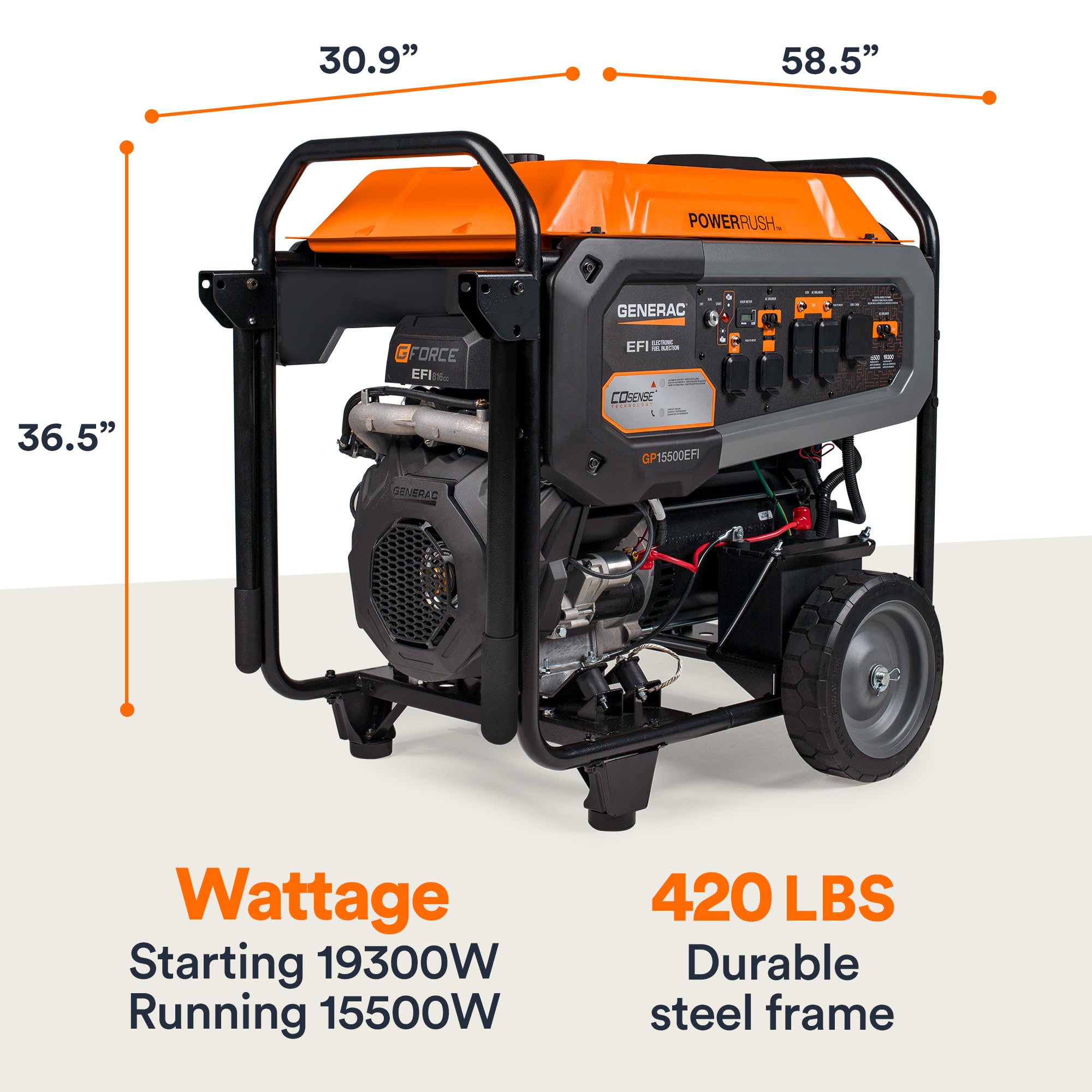 Generac Portable Gas Generator 19,300 Starting Watt - Electric Start - Home Backup or RV Ready - Heavy Duty Frame - Quiet, Long Runtime, Emergency Power - 49-State Compliant