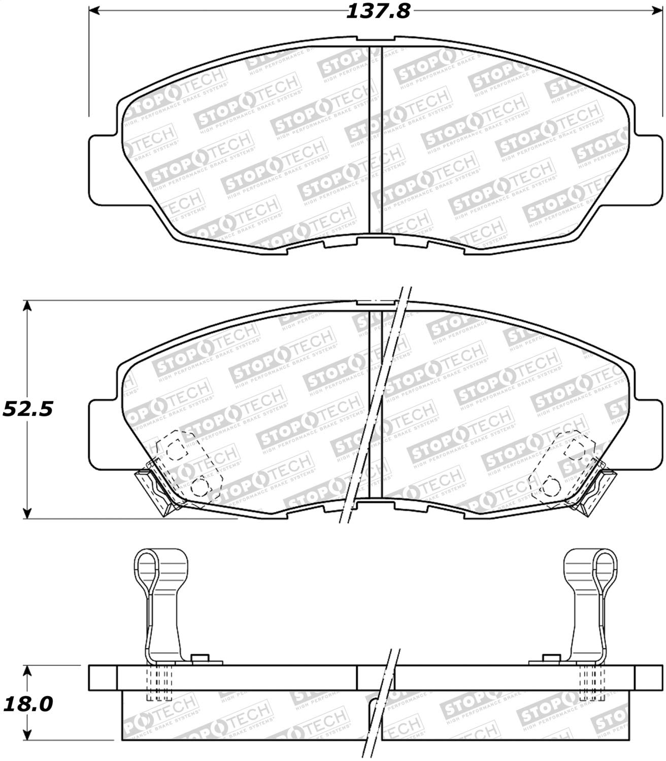 Front StopTech 308.04650 Brake Pads with Shims and Hardware Street