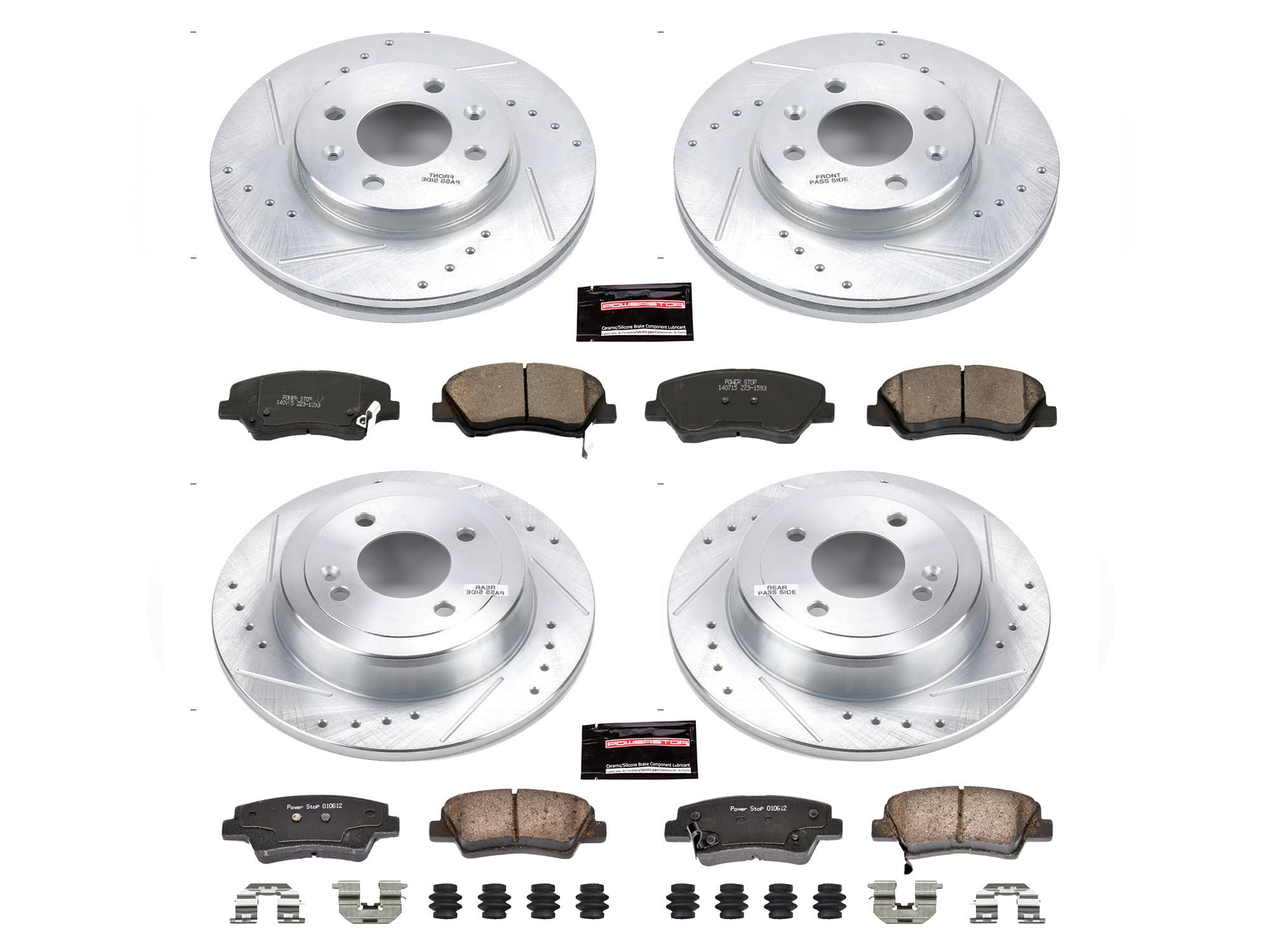 Power Stop K6509 Z23 Carbon Fiber Brake Pads Front and Rear with Drilled & Slotted Brake Rotors Kit For Hyundai Accent 2012-2017, Kia Rio 2012-2017 [Model Specific]