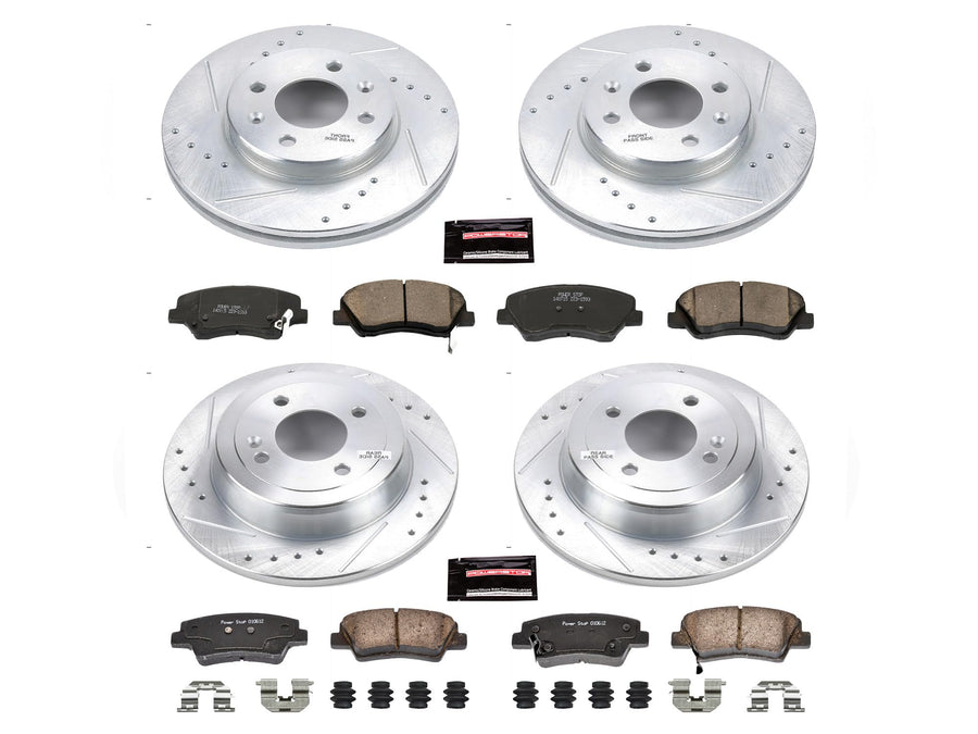Power Stop K6509 Z23 Carbon Fiber Brake Pads Front and Rear with Drilled & Slotted Brake Rotors Kit For Hyundai Accent 2012-2017, Kia Rio 2012-2017 [Model Specific]