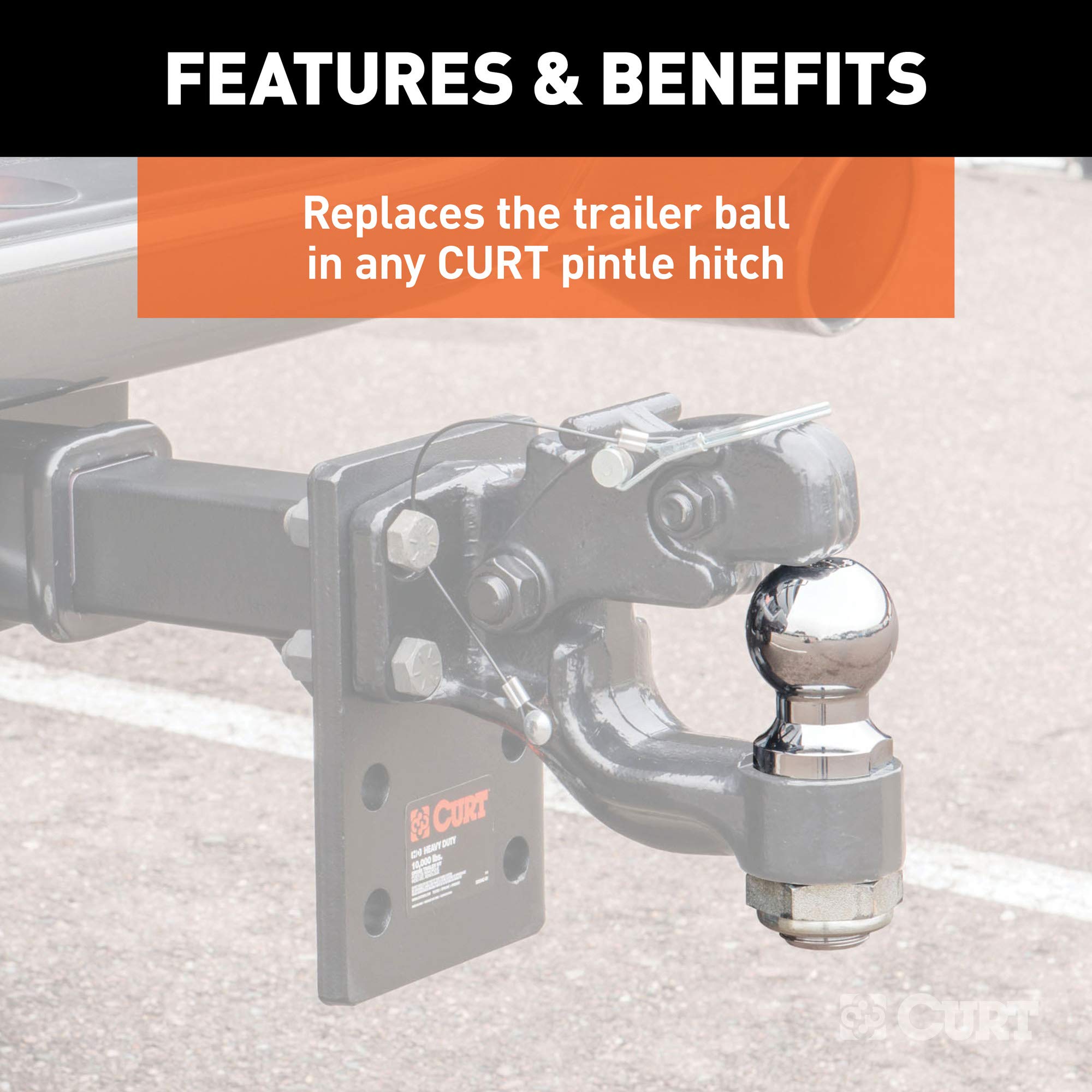 CURT Replacement 2-Inch Pintle Hitch Ball 48820, 10,000 lbs, 1-1/4-Inch Shank Diameter