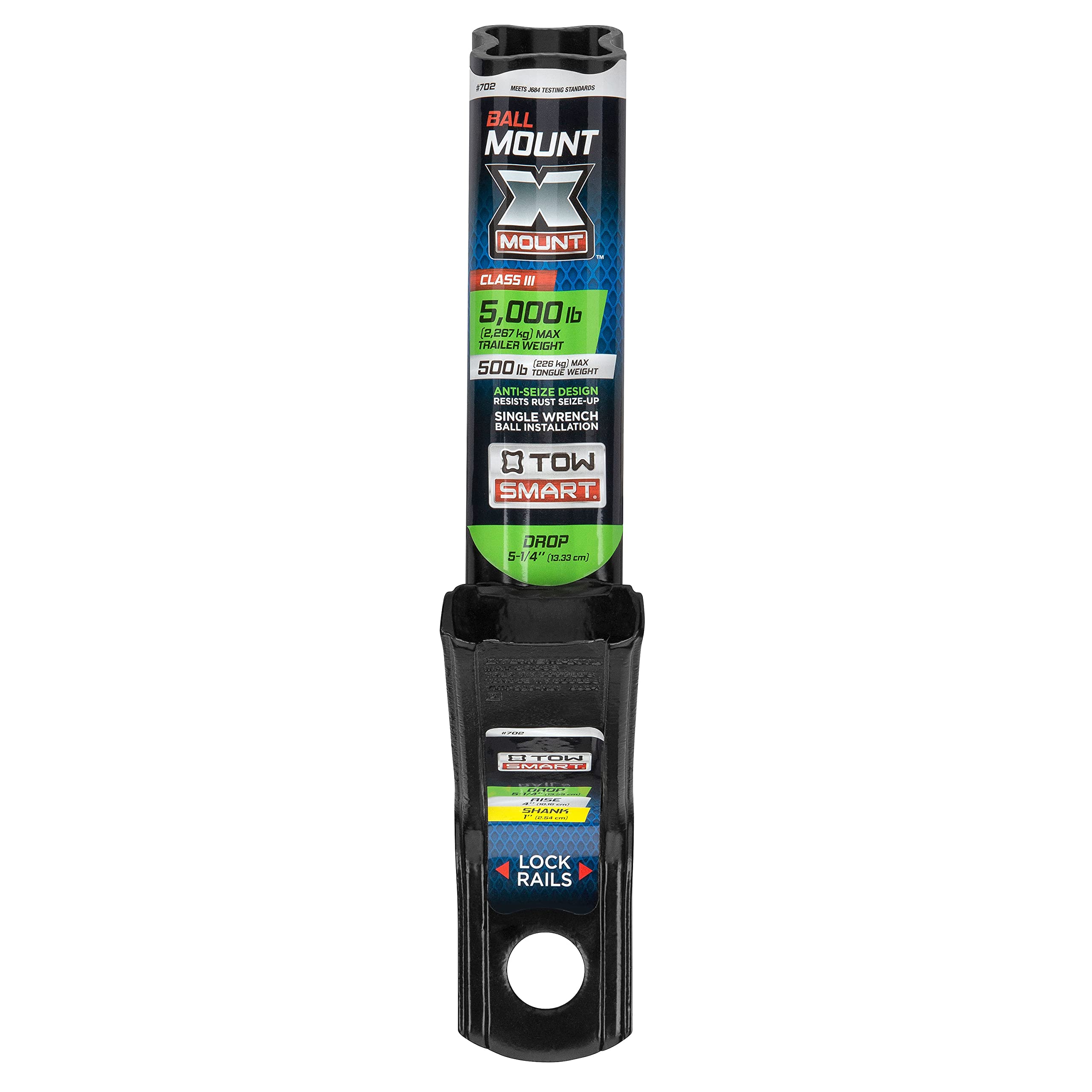 Class III TOWSMART, 5,000 lb., 5-1/4 in. Drop x 4 in. Rise x 1 in. Shank, X-Mount Trailer Hitch Ball Mount