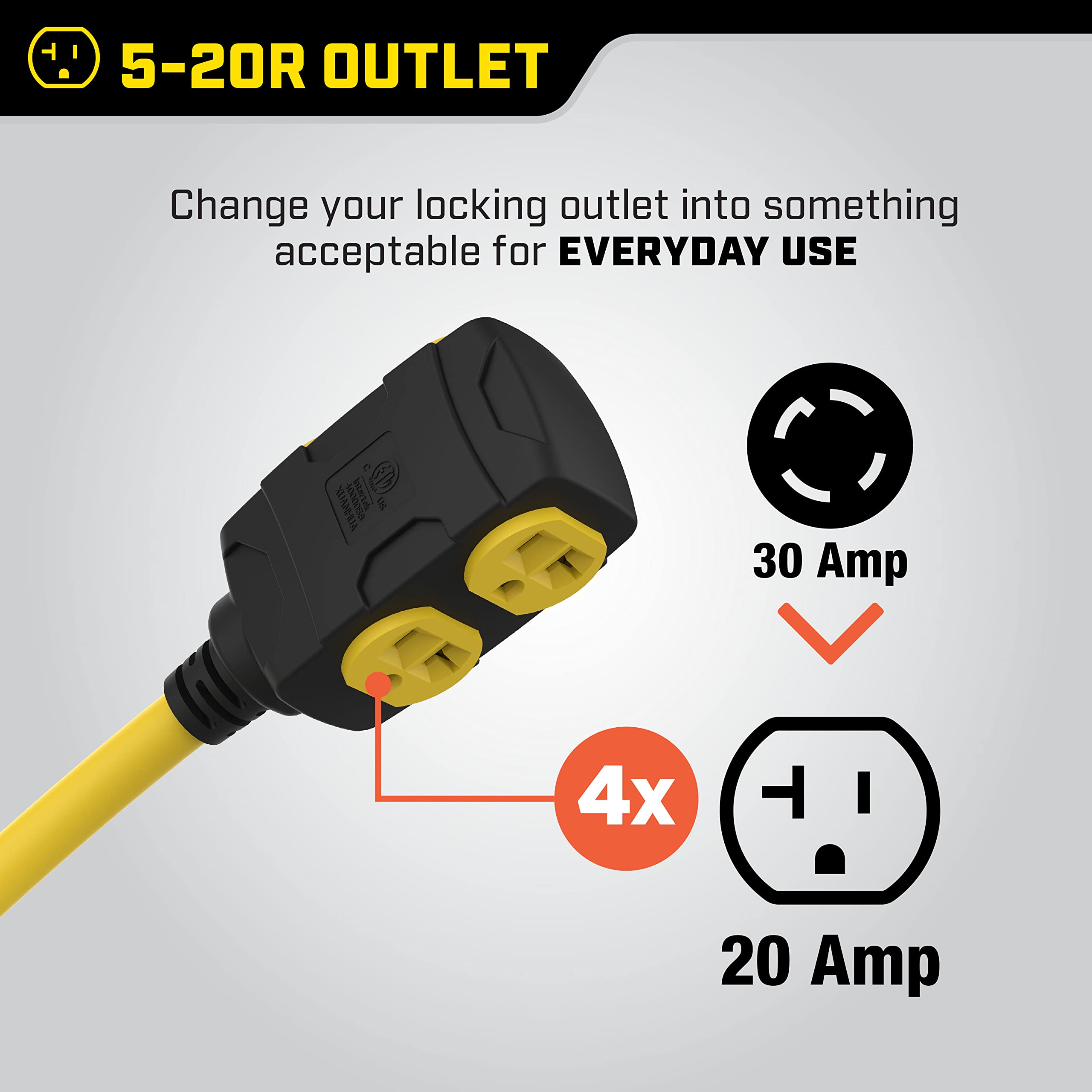 30-Amp Champion Power Equipment 25-Foot 125/250-Volt Duplex-Style Generator Extension Cord with Circuit Breakers (L14-30P to Four 5-20R)