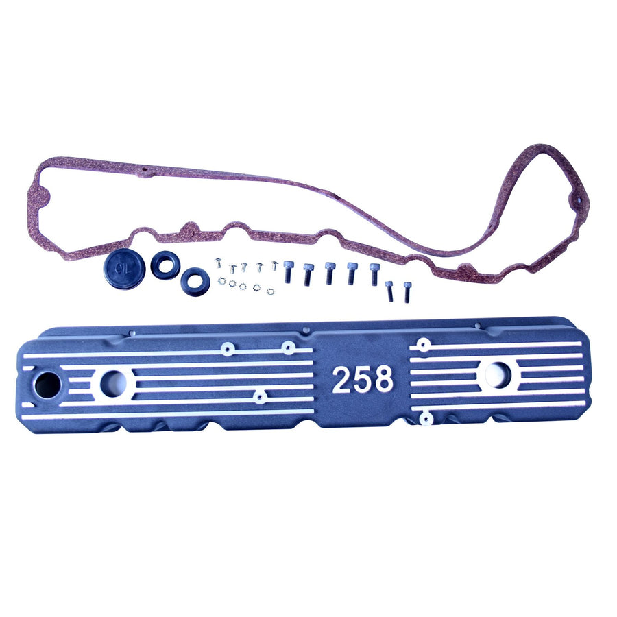 17401.15 | Omix-Ada | Engine Valve Cover, Black, Aluminum | OE Reference: 83501398K-AL258 | Fits 1981-1987 Jeep CJ/Wrangler YJ with 258 CID