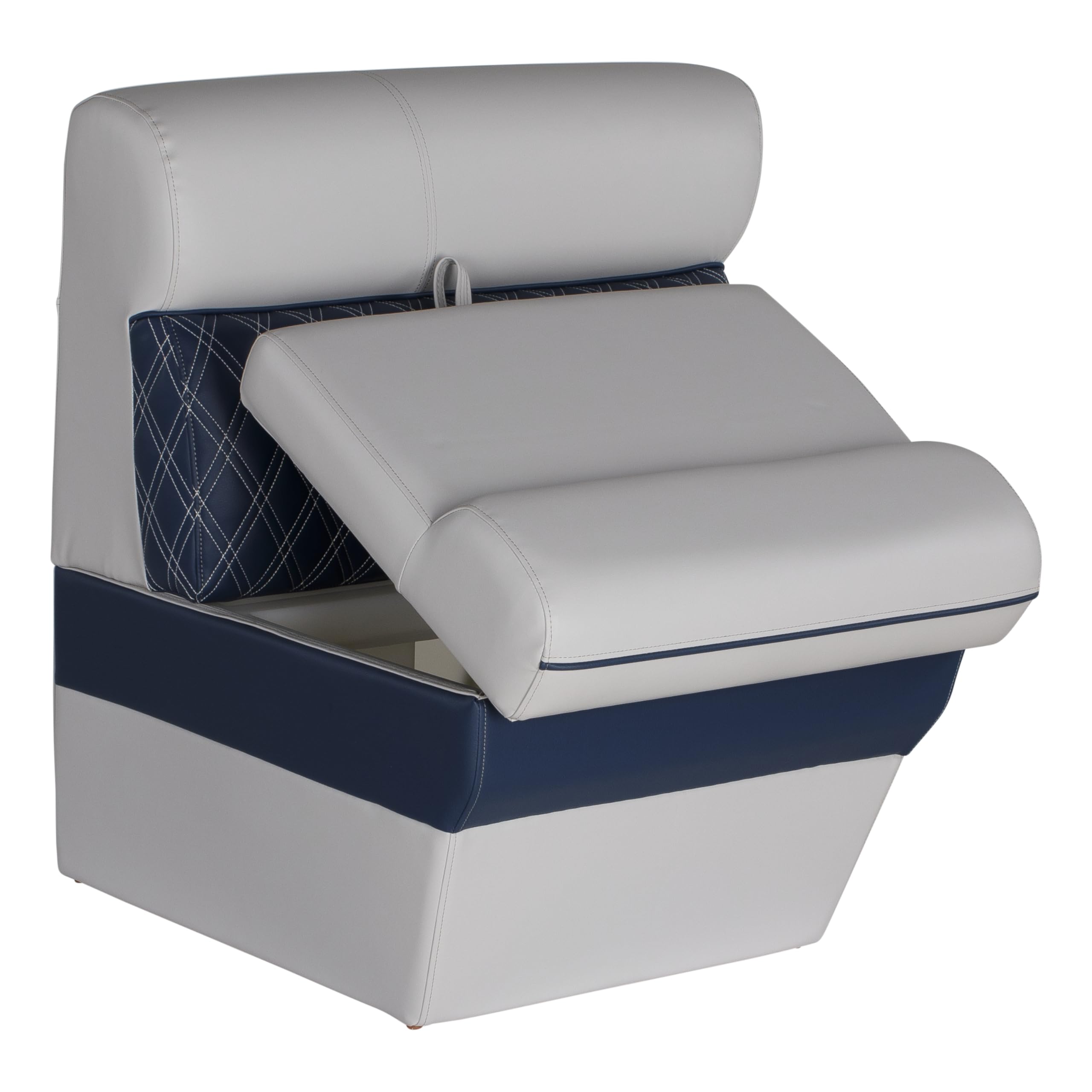 Sunset Collection Lippert 24" Angled Pontoon Bench Seat, Fits Against Helm Station, Contoured Foam Cushioning, Durable Marine-Grade Vinyl, Dry Storage, Poly Frame, 24"L x 28"W x 30"H - 2024021166