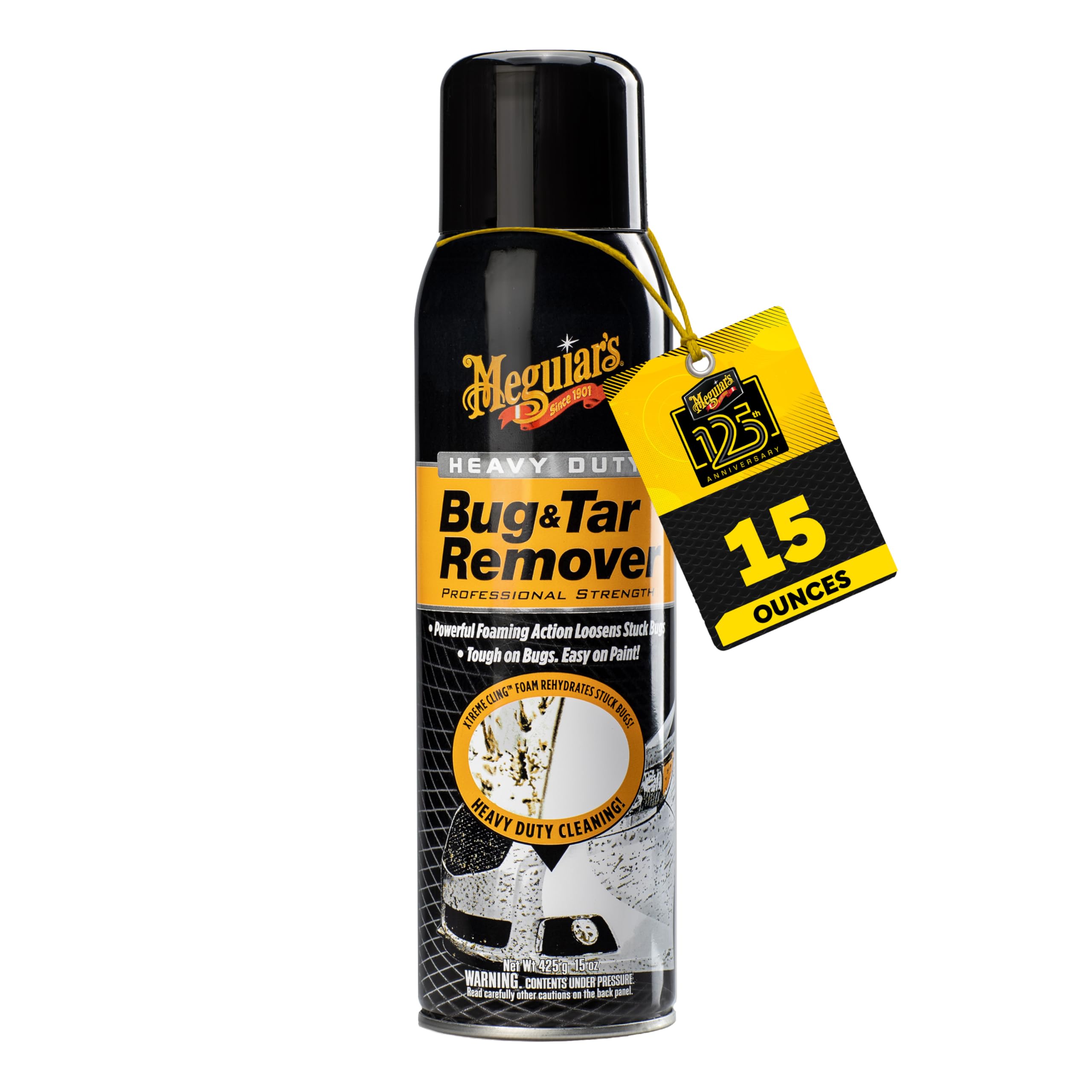 Heavy Duty Meguiar's Bug & Tar Remover, Quick Bug and Tar Remover Spray for Detailing, Pro Strength Clear Coat Safe Technology with Powerful Foaming Action to Loosen Stuck Bugs, 15 Oz