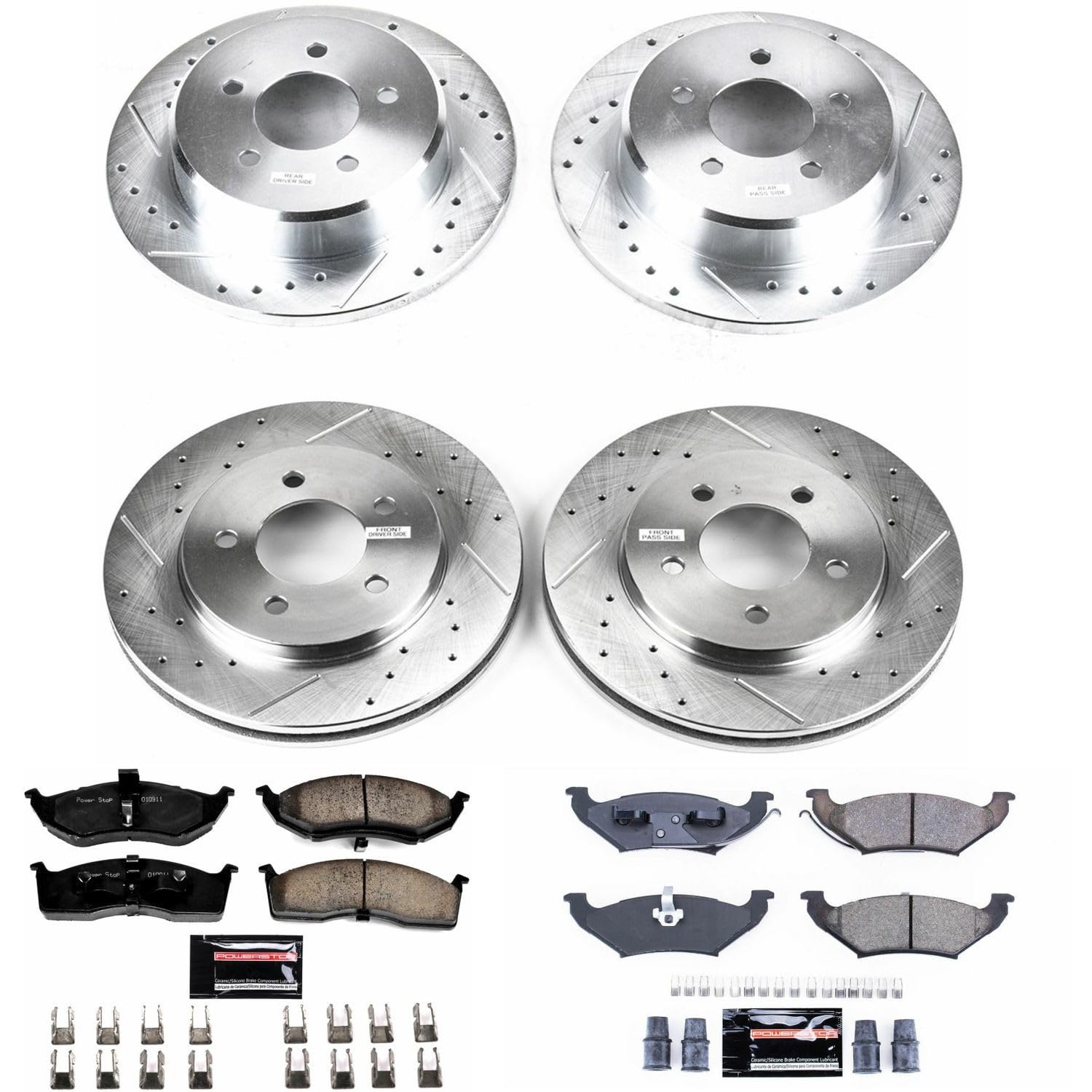 Power Stop K4394 Z23 Carbon Fiber Brake Pads with Drilled & Slotted Brake Rotors Kit For Town & Country, Grand Caravan, Plymouth Grand Voya, Plymouth Voyager [Model Specific]