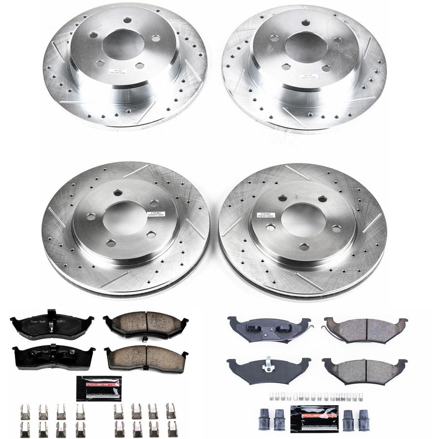 Power Stop K4394 Z23 Carbon Fiber Brake Pads with Drilled & Slotted Brake Rotors Kit For Town & Country, Grand Caravan, Plymouth Grand Voya, Plymouth Voyager [Model Specific]