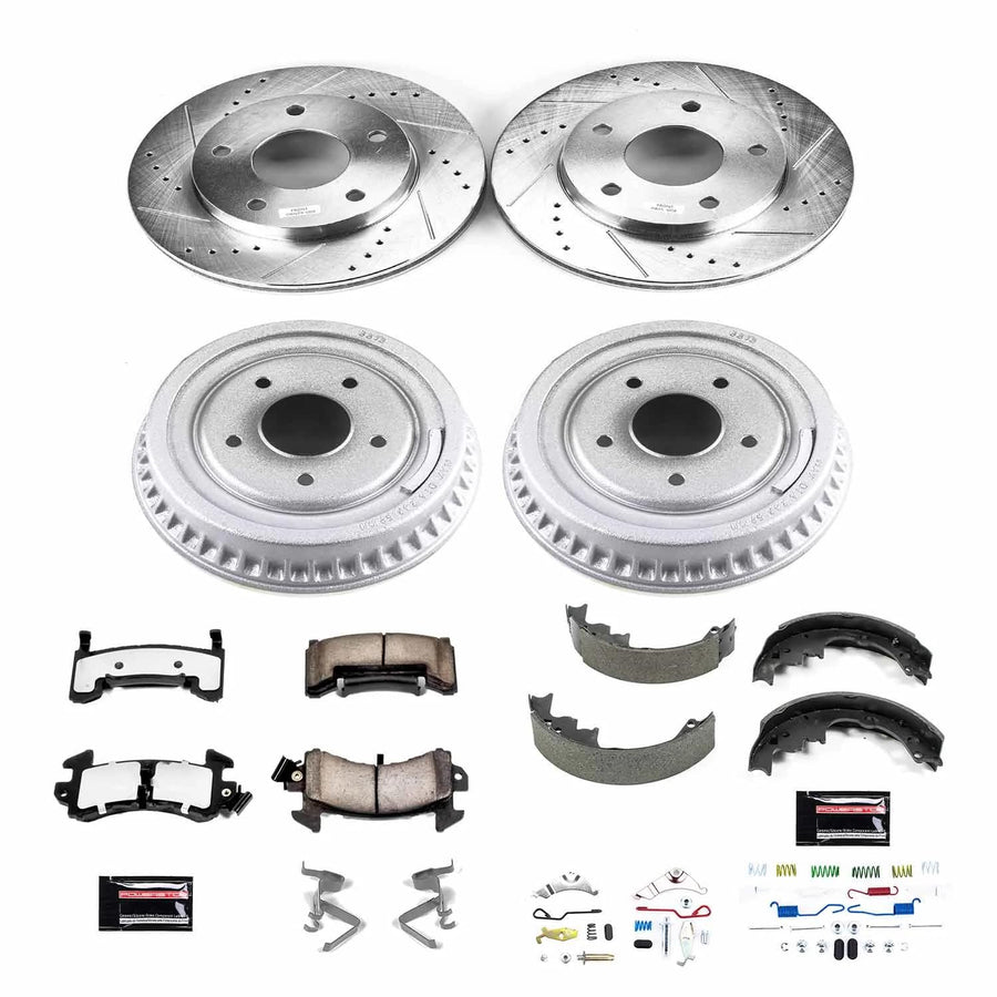 Power Stop Brake Kit Front and Rear For 1984 GMC S15 1984 GMC S15 Jimmy - Truck & Tow Carbon Fiber Ceramic Pads, Drums, & Drilled and Slotted Rotors Replacement, K15052DK-36