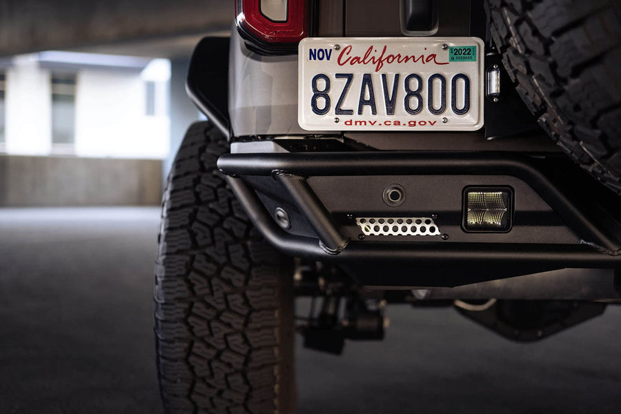 Rear License Plate Relocation Bracket DV8 Offroad for 2021-2025 Ford Bronco | Bolts to OEM Tire Carrier & Corner Bolts | Compatible with Aftermarket Rear Bumper | Quick & Easy Installation